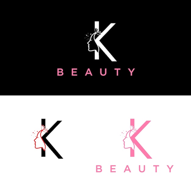 Logo for beauty salon with a woman's face and k logo