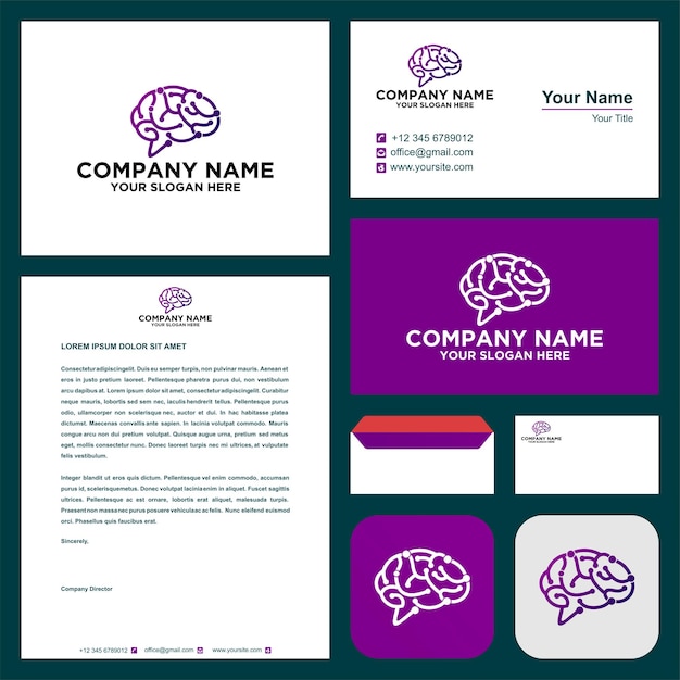 Logo brain  in business card premium vector