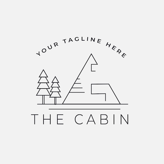 logo cabin line art logo vector concept with emblem illustration template design icon home design