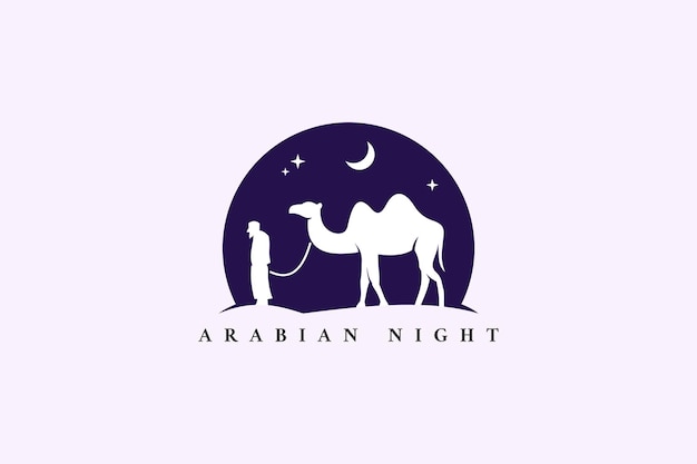 logo camel arabian man silhouette night desert moon star