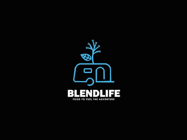 Logo for a camper that says blend life food to fuel the adventure.