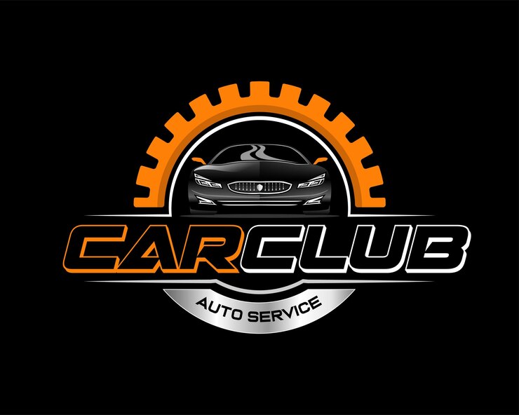 Vector logo car gear concept design met metaal-effect met zwarte achtergrond