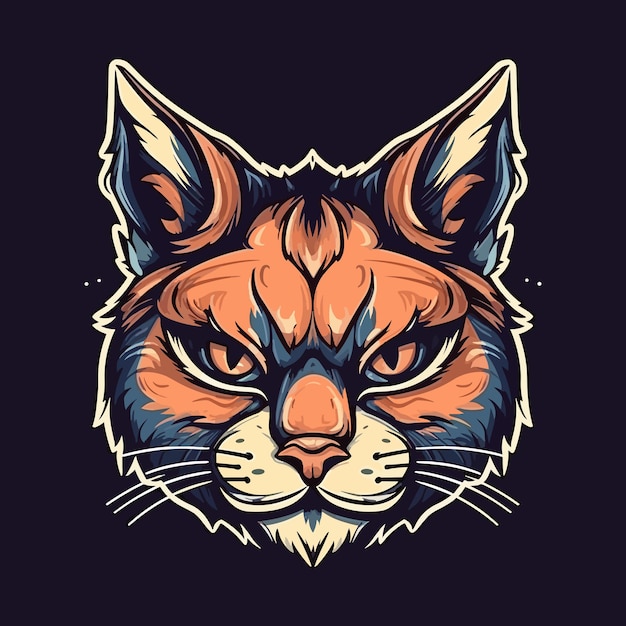 Un logo di una testa di gatto disegnato in stile illustrazione esports vector