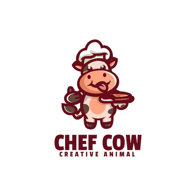 Logo chef koe mascotte cartoon stijl