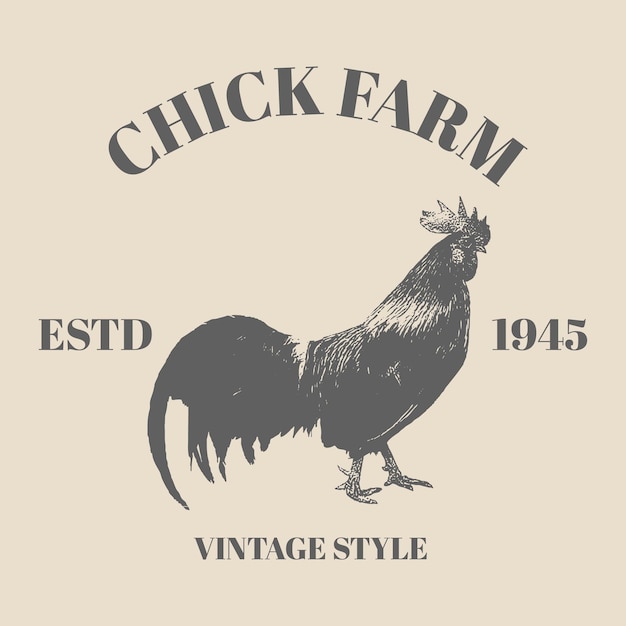 Logo Chicken vintage illustration. Vector hen what standing side view. Farm animal illustration