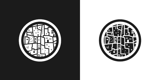 Logo City Construction Quarter. Icon metropolis print for clothes. City night and day