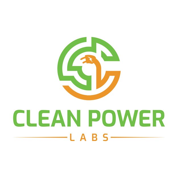 A logo for clean power labs that is green and orange