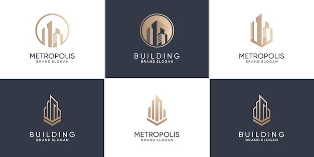 Logo-collectie bouwen met modern uniek concept Premium Vector