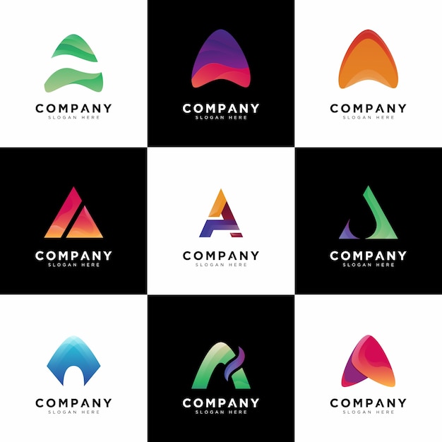 Коллекция логотипов, заглавная буква А логотипы компании Gradient