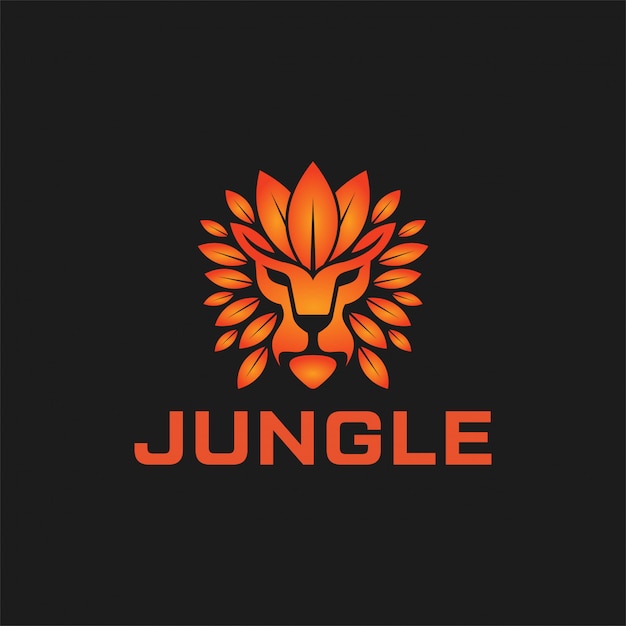 Logo-combinatie van leeuw en blad. king of jungle logo ontwerp.