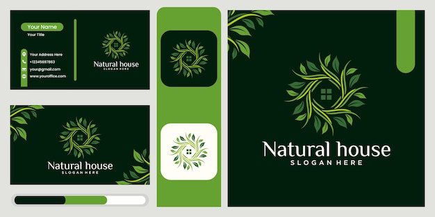 Logo combinazione di foglie e casa design del logo della casa della natura design del logo della casa del fiore bellissimo