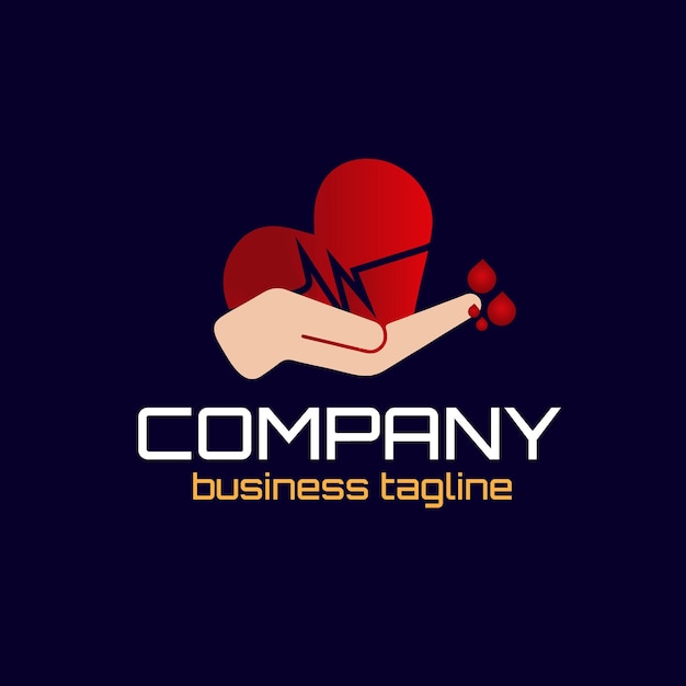 A logo for a company that has a heart and a drop of blood.