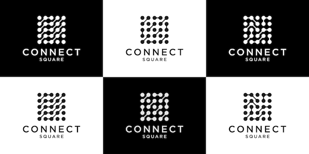 Logo connect and molecule square icon vector illustration