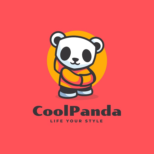  Logo Cool Panda Simple Mascot Style.