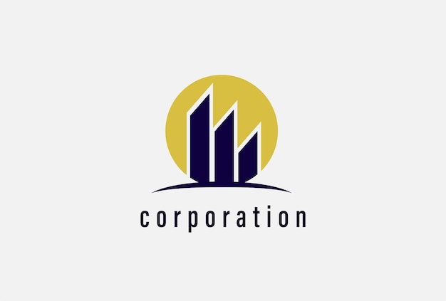 Vector logo corporation city with sun