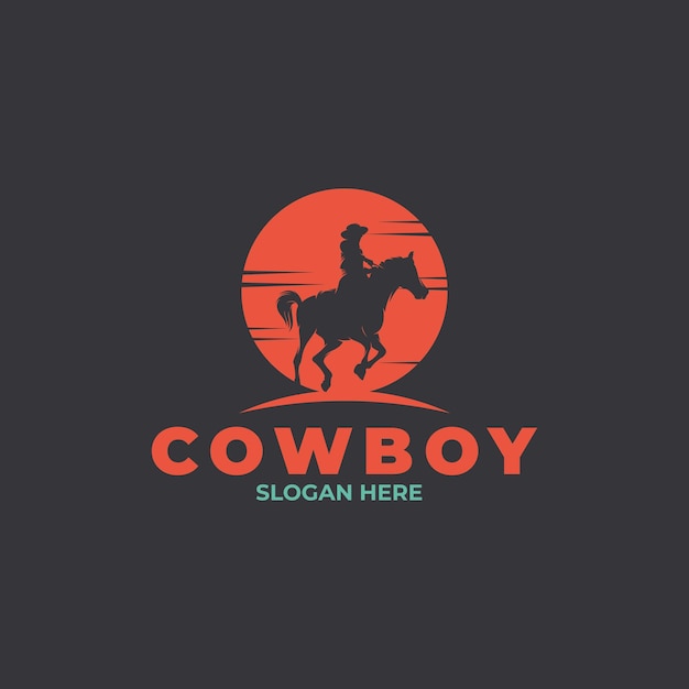 Vettore logo di un cowboy a cavallo
