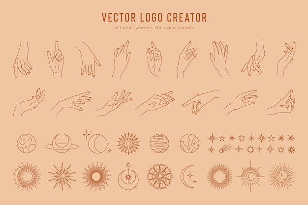  logo creator of linear hand gestures moon phases stars sun and planets