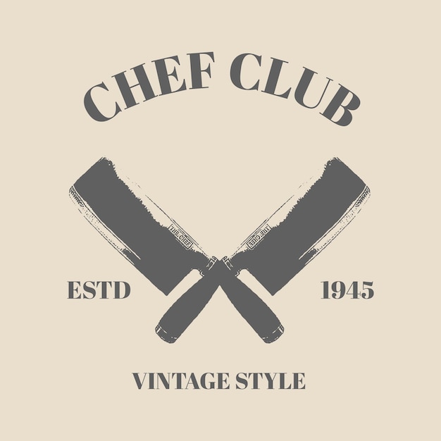 Logo crossed Knifes Monochrome Illustration. Vintage retro style Butcher's Tools. Template design
