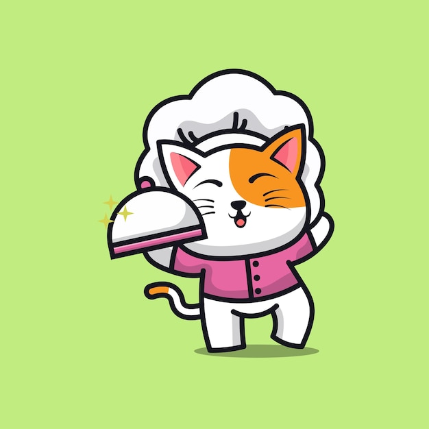 Logo cute chef cat mascot cartoon