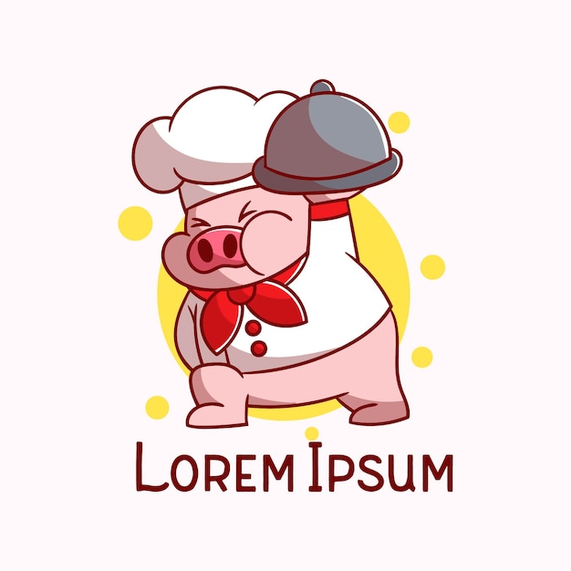 Логотип милый шеф-повар свинья талисман мультфильма