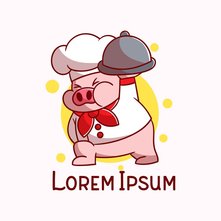Logo cute chef pig mascot cartoon