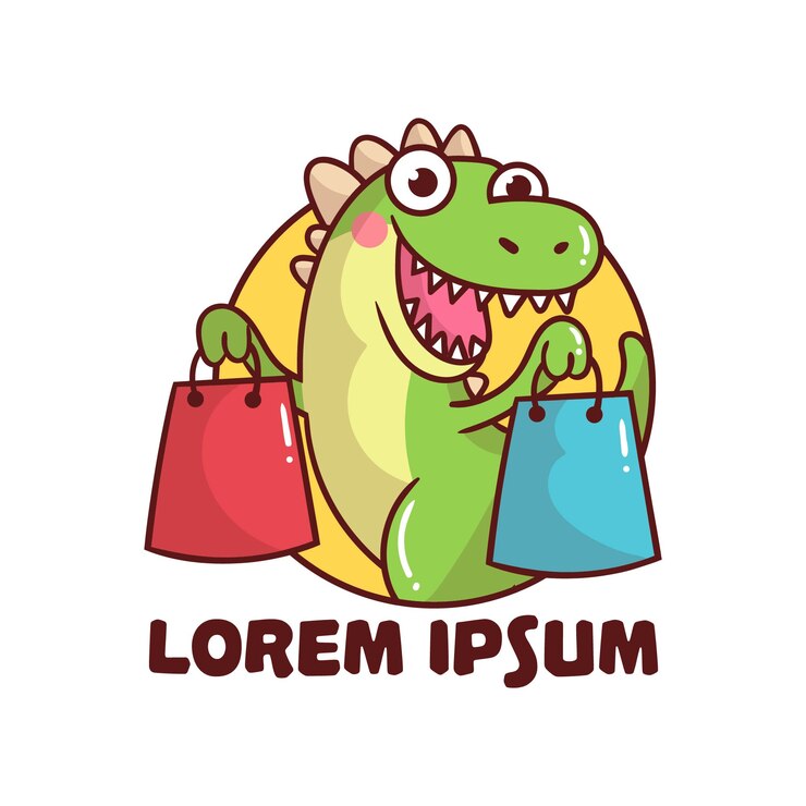 Logo cute dinosaur shopping mascot cartoon