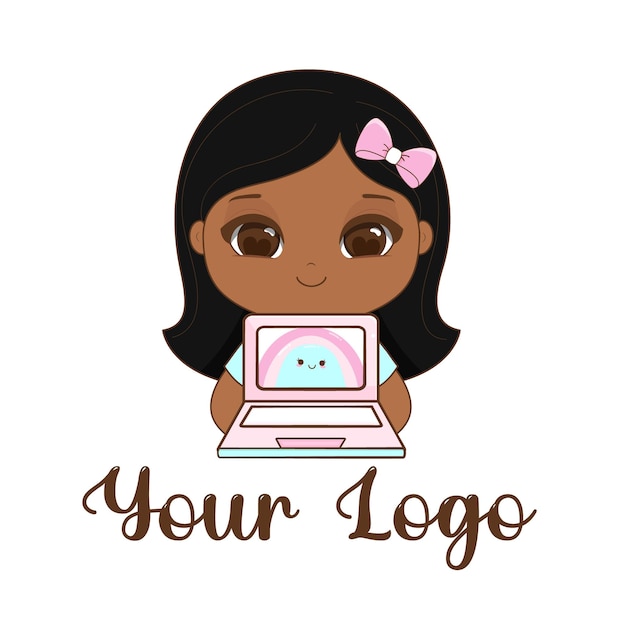 Logo cute girl kawaii mascot vector