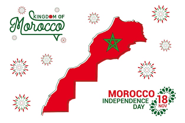 Logo dat het koninkrijk Marokko voorstelt met de kleuren rood en groen plus sterren en vuurwerk
