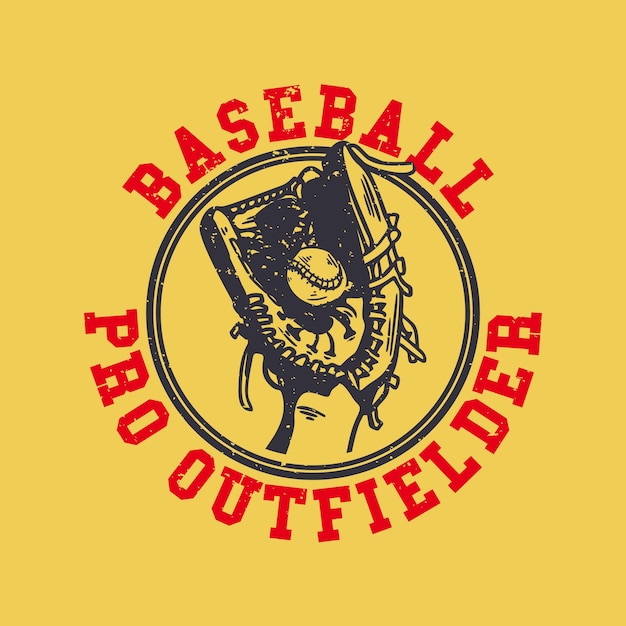 Вектор Дизайн логотипа бейсбольный профессиональный аутфилдер с бейсбольной перчаткой держит бейсбольную винтажную иллюстрацию