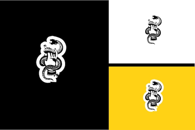 Logo design del grande vettore serpente in bianco e nero