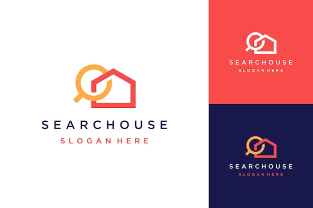 Logo design of buildings or houses with magnifying glass