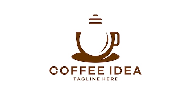 Logo design combinazione di forma di caffè con intelligenza della lampada logo spazio negativo