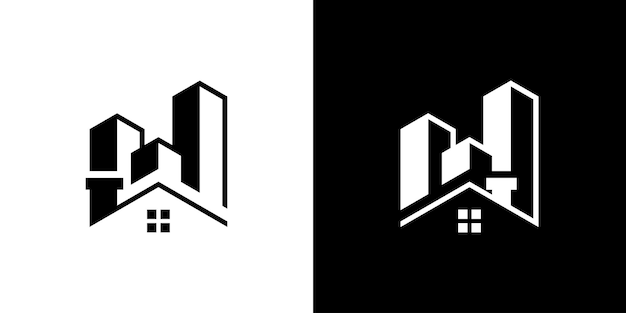 logo design combining the shape of a house with a building