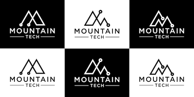 Logo design linea creativa montagna e tecnologia stile icona creativa illustrazione vettoriale