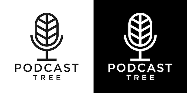 Logo design linea creativa podcast e icona albero illustrazione vettoriale