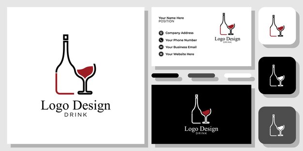 Logo design bevanda bottiglia di vetro rosso acqua con modello di biglietto da visita