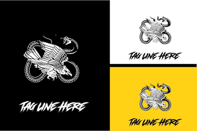 Logo design of eagle and snake fighting vector black and white