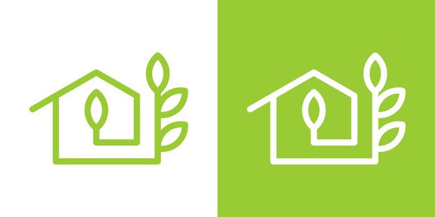 Logo design green househome and leaf logo design icon vector illustration