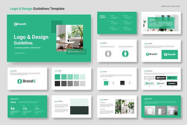 Presentazione delle linee guida per il logo e il design o modello di layout delle linee guida per l'identità visiva del marchio