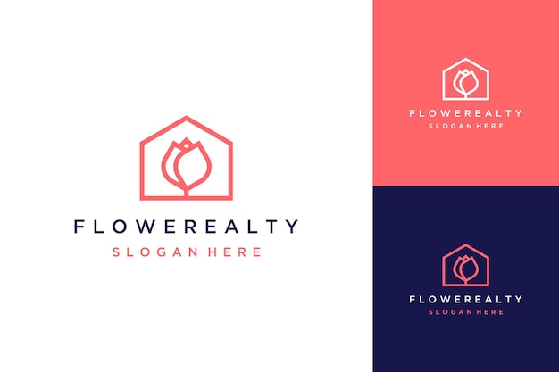 Логотип дизайн дома или дома с цветами