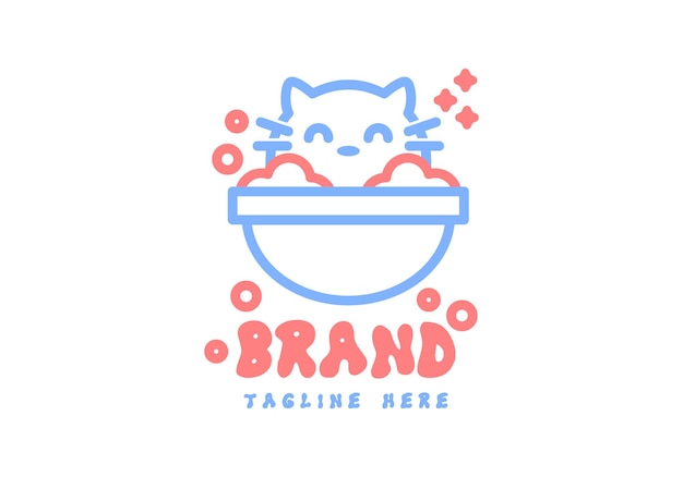 Vector logo design illustration of a cat taking a bath in a bathtub