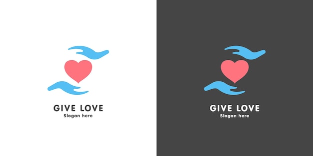 Vector logo design illustration giving love care affection silhouette of hand gesture giving love heart