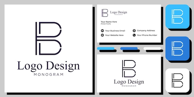 로고 디자인 이니셜 조합 대문자 모노그램 워드 마크와 명함 템플릿