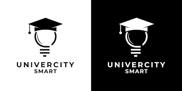 Logo design inspiration education graduation student smart and bulb icon vector illustration