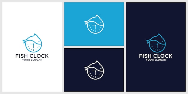 ベクトル ロゴデザインのインスピレーションの時間と魚