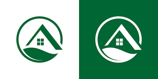 Logo design leaf and home roofing green icon vector illustration