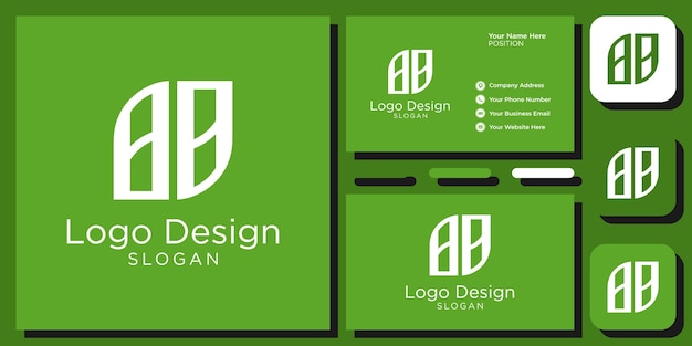 logo design leaves alphabet letters combination leaf capital font with business card template 