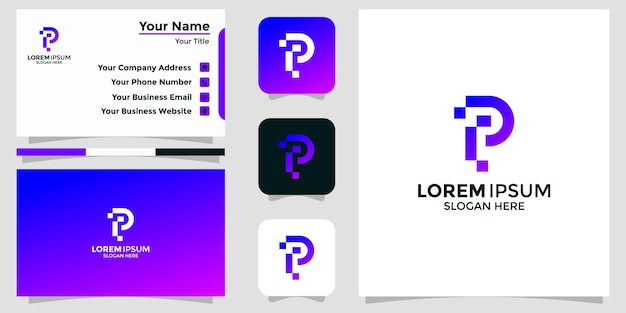 ロゴデザインレターPテクノロジーとブランディングカード