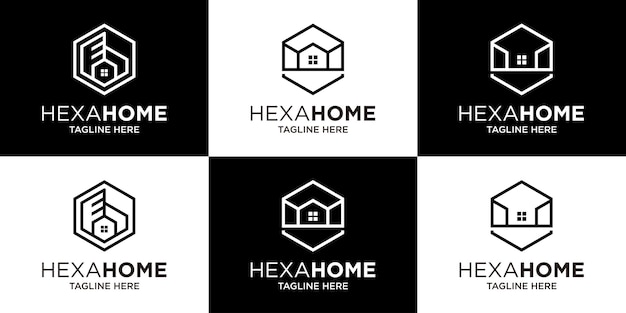 Logo design line home ed esagono icona astratta illustrazione vettoriale