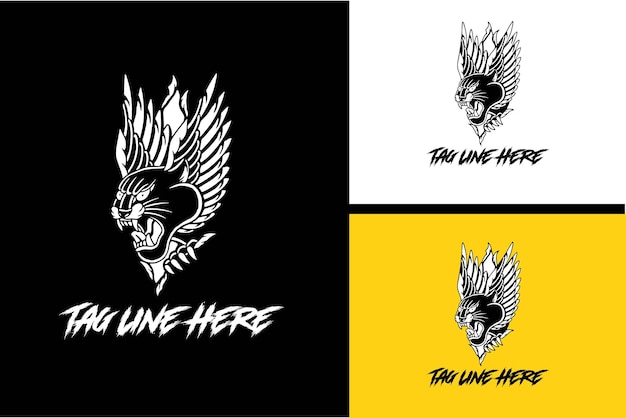 Дизайн логотипа головы пантеры и векторной иллюстрации крыльев